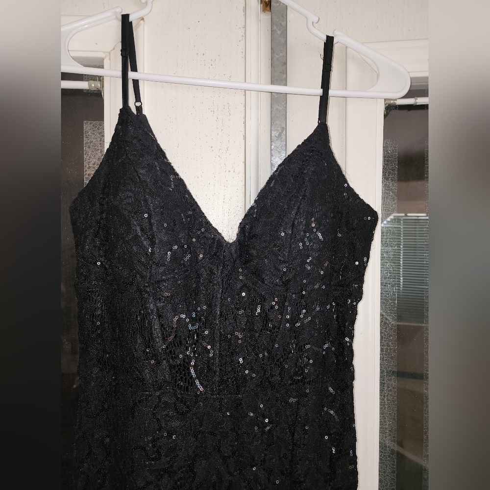 Long black sequined formal dress